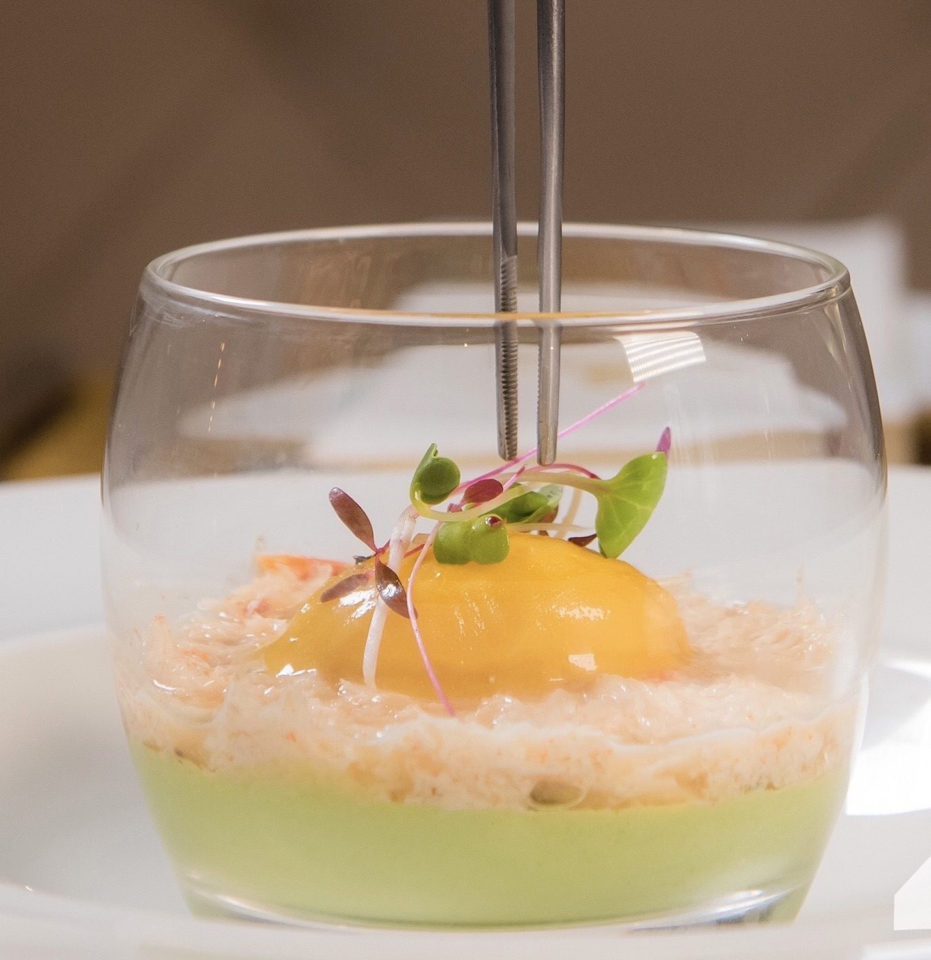 Unique prawn appetiser with avocado and mango at a Lisbon restaurant